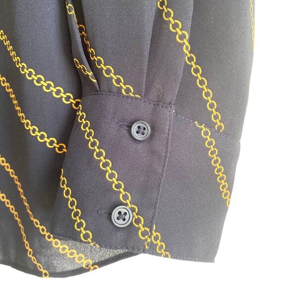 Banana Republic Women's Navy Blouse with gold chain print V-Neck Size Medium - Picture 4 of 6
